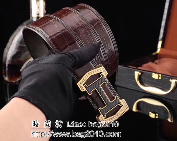愛馬仕HERMES 泰國進口暹羅鱷魚 無拼接鱷魚皮皮帶高端男士皮帶 HHG1839